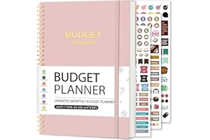 DOURA Monthly Budget Planner, Monthly Budget Book with Expense Tracker Notebook, 5.5" x 8", 14 Months Undated Budget Planner and Bill Organizer with Inner Pocket, Stickers - Pink