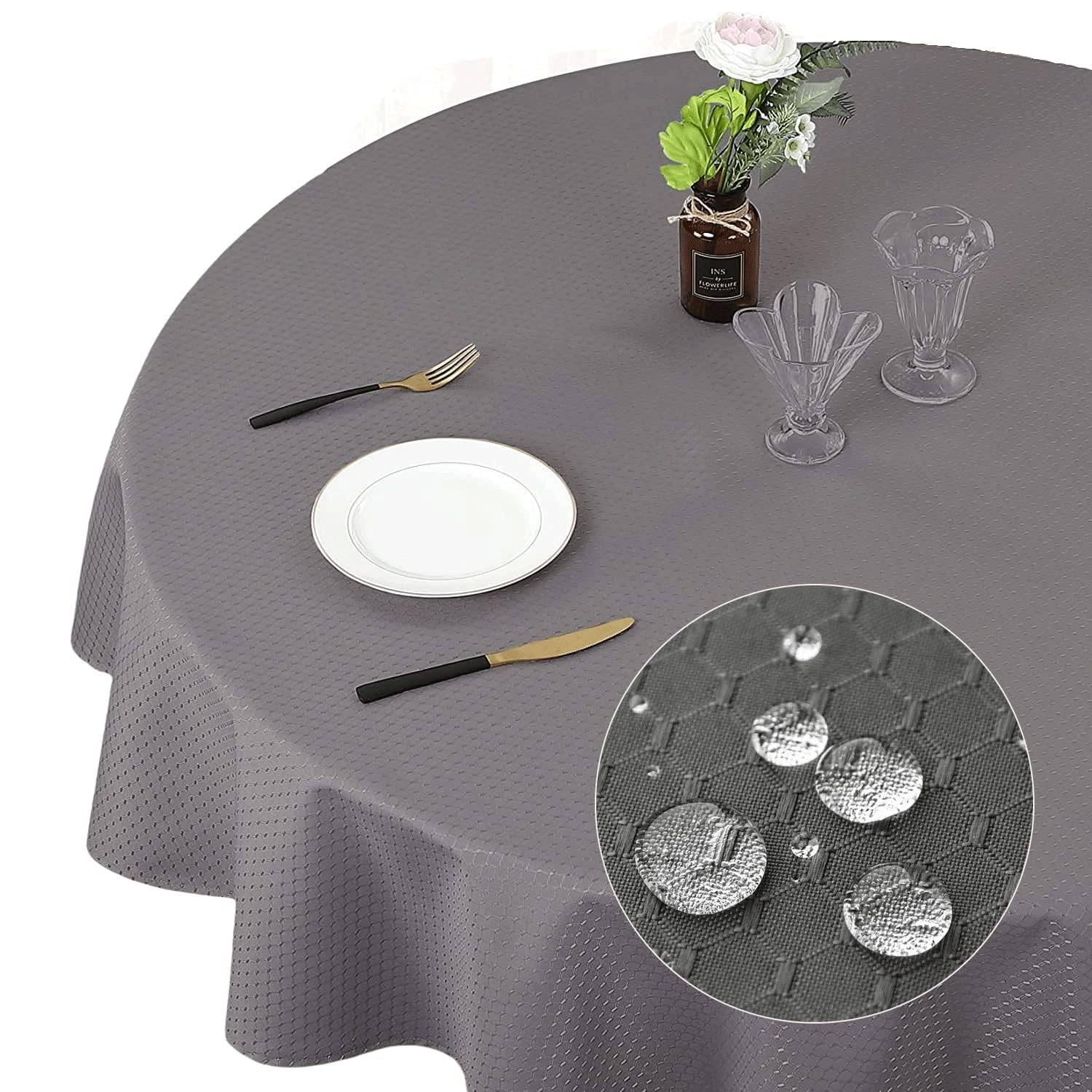 Eternal Beauty Round Tablecloth 120cm Wrinkle Free, Table Cover Water Resistant and Machine Washable for Home Dining Party Restaurant (Charcoal Grey, 47.2inch) — image 1