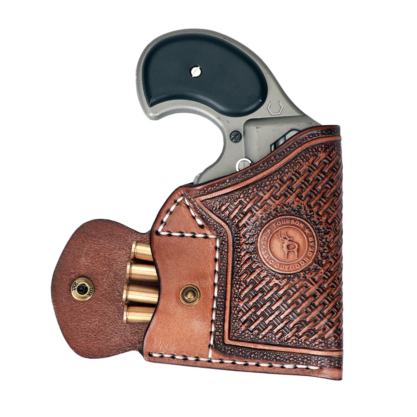 TOURBON Genuine Leather Pistol Holster Small Concealed Carry Handguns Holster with Bullet Pouch