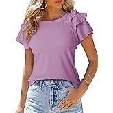 SHEWIN Womens Summer Tops Ruffle Short Sleeve T Shirts Casual Slim Fit