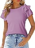 SHEWIN Summer Tops for Women Casual Short Ruffle