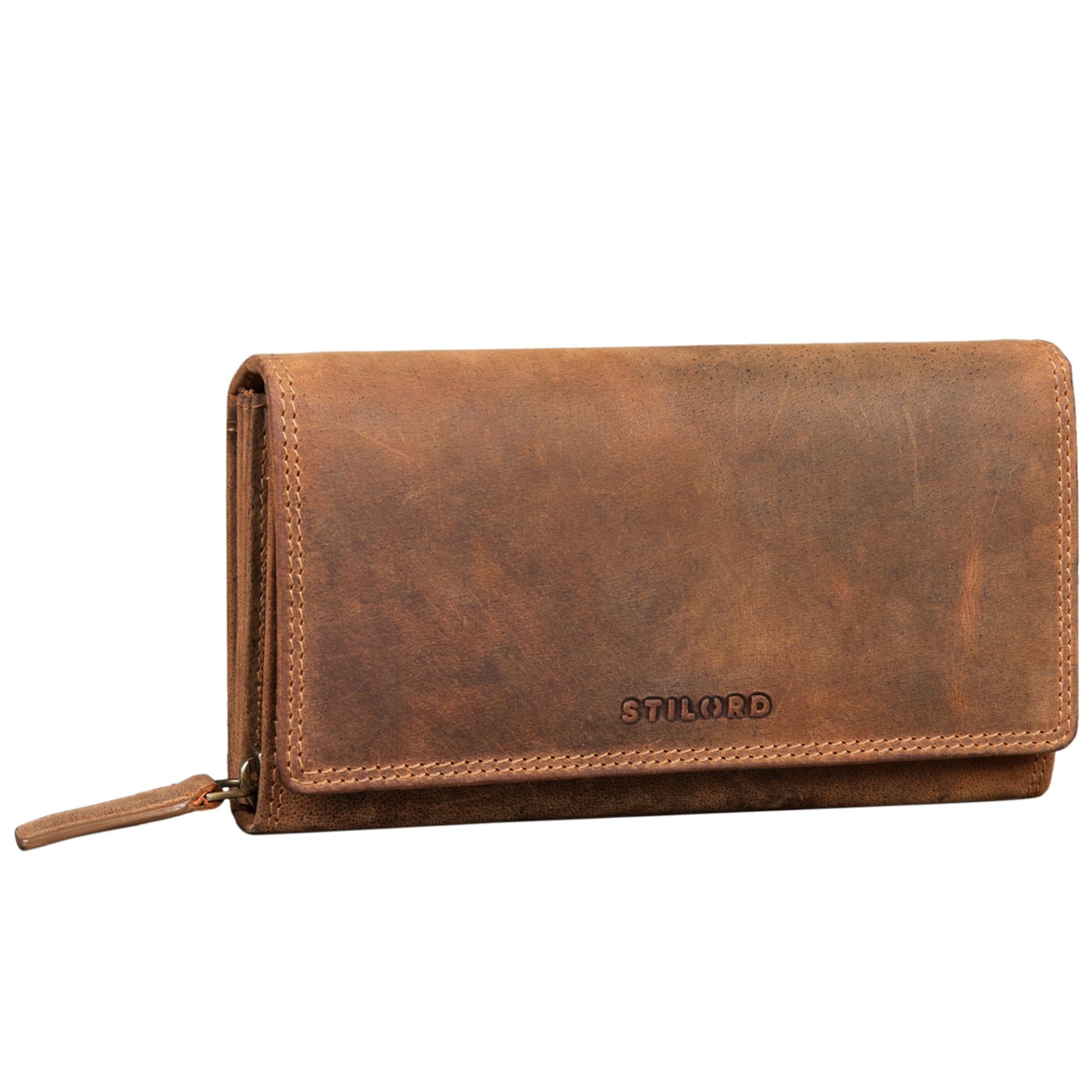 STILORD 'Ellen' RFID Wallet Ladies Leather Vintage Leather Purse for Women with NFC Protection Purses with Zipper in Gift Box Genuine Leather, Colour:Bergamo - Brown