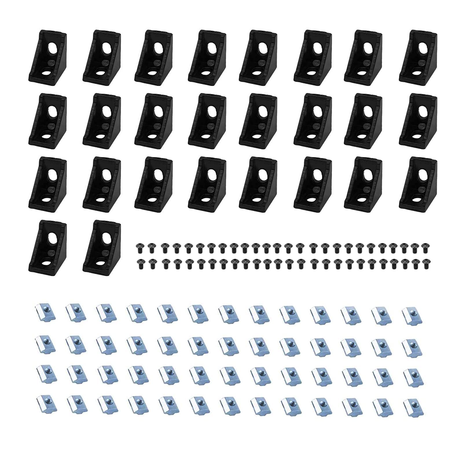 26Pcs 2020 Corner Brackets Set with 52Pcs M5 T Slot Nuts, 52Pcs M5x8mm Hex Socket Cap Screw and 2Pcs M3 Wrench for 2020 Series Aluminum Extrusion Profile Black โ image 1