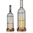 Staymoment Metal Lanterns Decorative Set of 2: Indoor Farmhouse Wine Decor Candle Holder for Table Centerpiece Fireplace Mantle Shelf, 16" 13" Home Decor, Distressed Brown