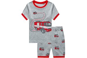 CM-KID Toddler Boys Pajamas Short Sets Fire Truck Cotton 2 Piece Pjs Excavator Sleepwear Summer Clothes Kids Jammies Set Size 1-7T