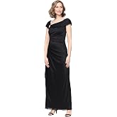 Alex Evenings Women's Long L-Neck Glitter Mesh Mother of the Bride Dress with Ruched Neckline