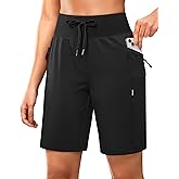 SANTINY Women's 9" Hiking Shorts with 3 Zipper Pockets Lightweight Quick Dry Long Shorts for Women Athletic Travel