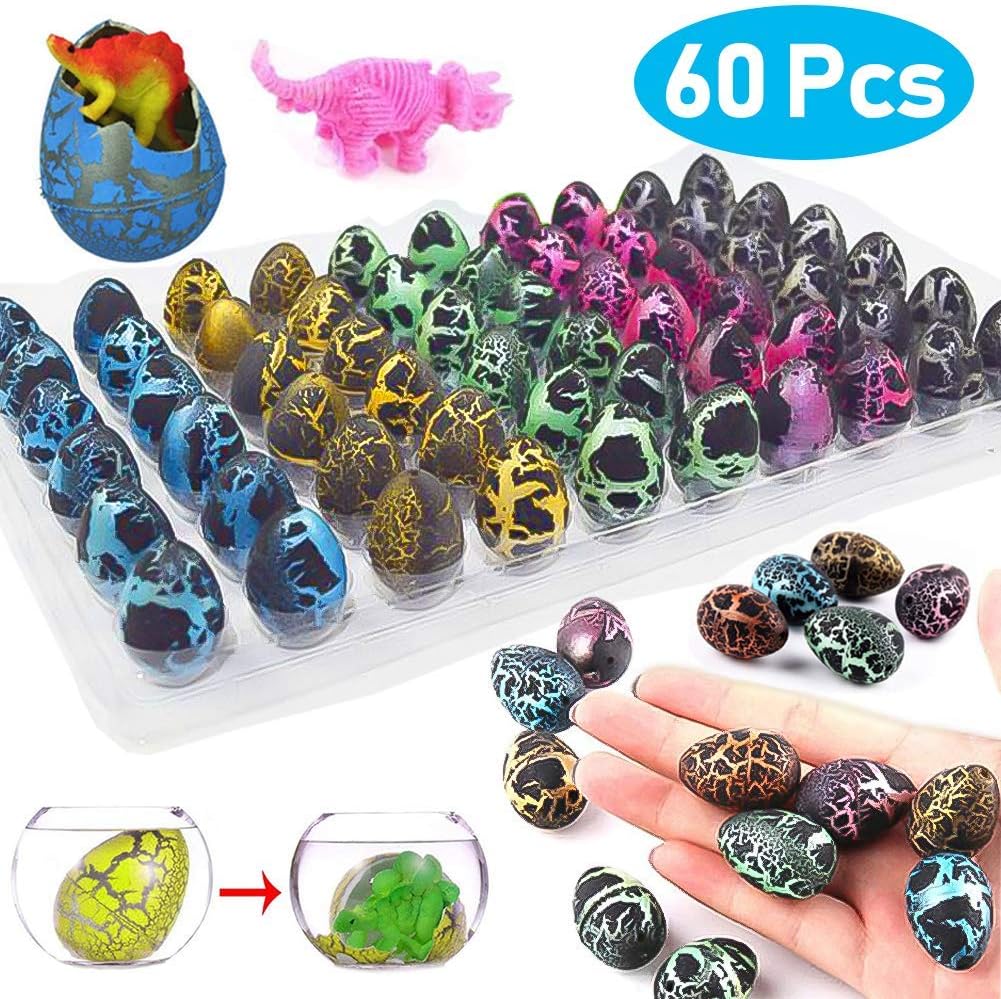 60 Pcs Novelty Dinosaur Grow Eggs That Hatch in Water, Mini Dinosaur Egg Toys School Classroom Rewards for Kids Boys Prizes Box Toys for Classroom