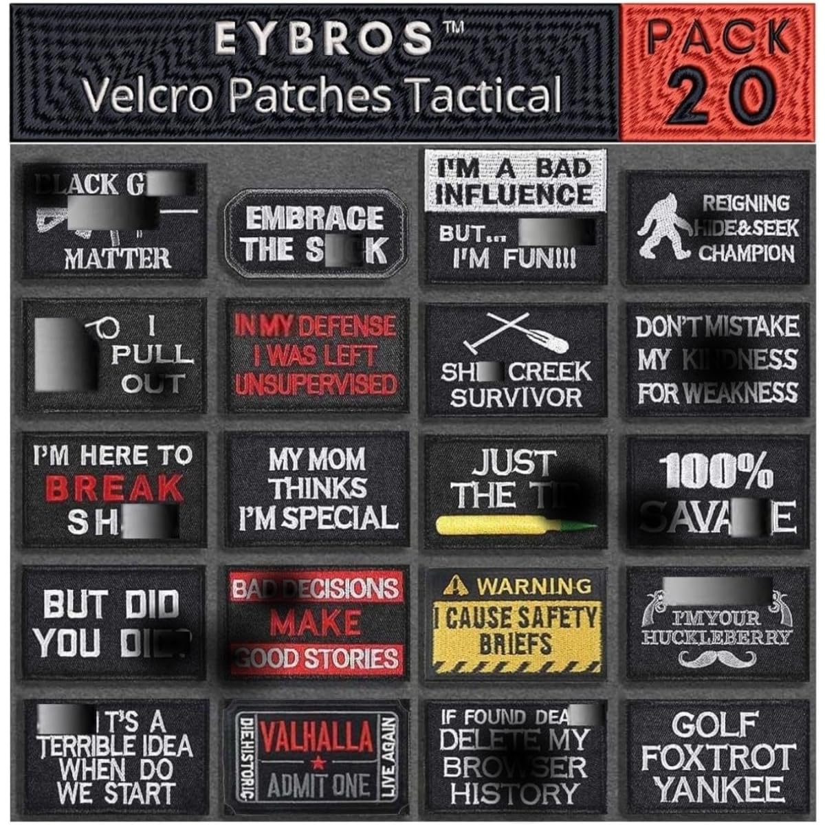 Eybros Tactical Morale Patch, 20 Bundle-Set, Military Patches Funny for Backpacks Hat Army Gears Etc.