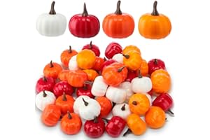 Thyle 24 Pcs Mini Artificial Pumpkins Bulk Fall Foam Pumpkins Thanksgiving Fake Harvest Ornaments Decoration for Autumn Halloween Party Centerpiece Home Decor Crafts (Orange Series)