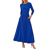 PRETTYGARDEN Women's 2025 Fashion Trendy Fall Long Sleeve Dresses Ruched Flowy Elegant Modest Boho Casual Beach Maxi Dress
