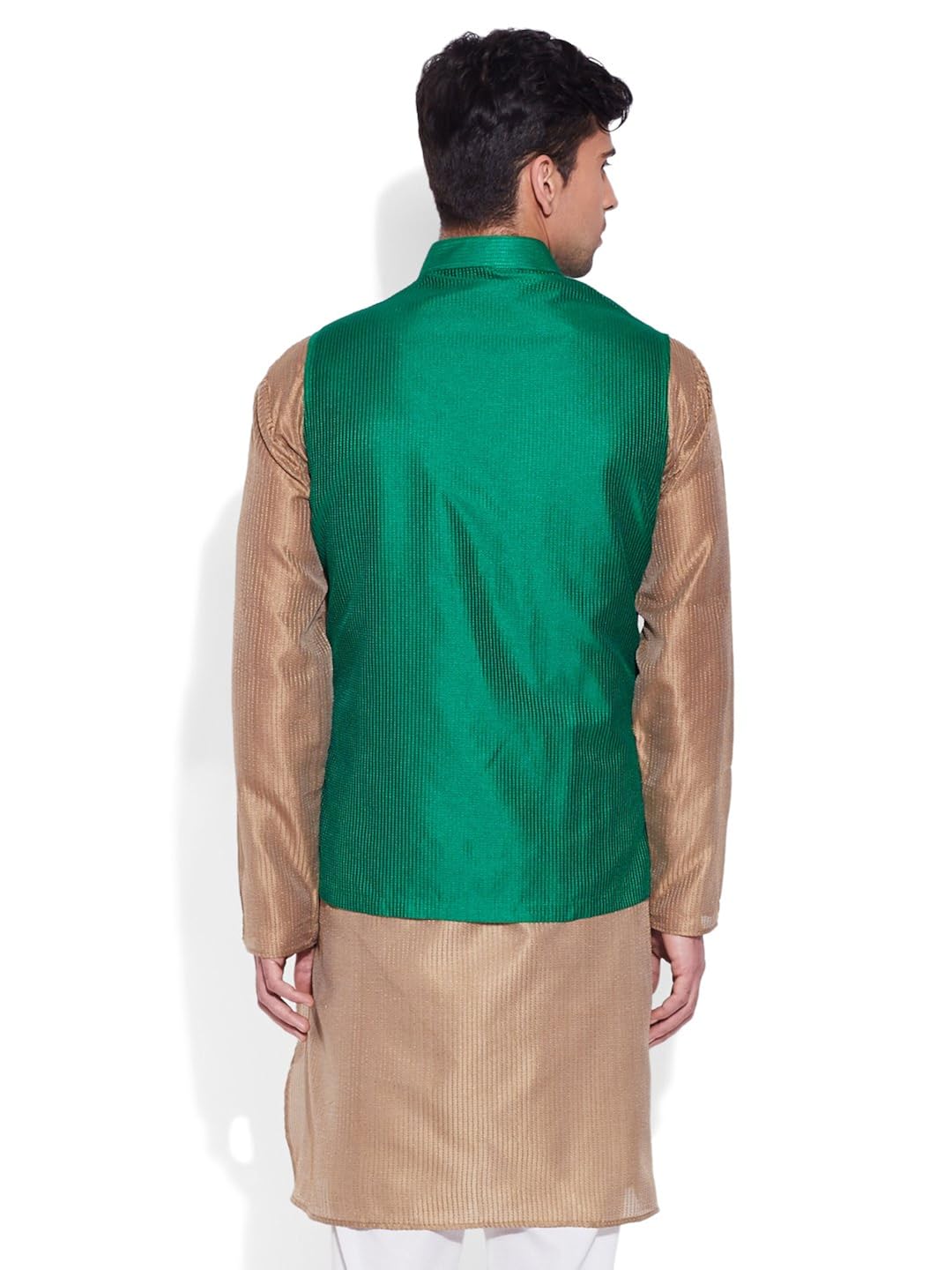 men's faux silk green nehru jacket