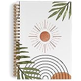 QLMX Boho Sunshine Spiral Notebook, Mid Century Modern Journal Notebook, Abstract Minimalist Tropical Botanical Notebooks for School Work, Boho Office Supplies Gifts for Women Men, 5.5x8.3 Inch