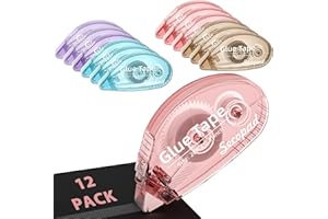 Secopad 12 Pack Scrapbook Tape, Double Sided Tape Roller for Crafts, Adhesive Glue Runner for Scrapbooking Journal Supplies, Glue Roller School Office Teacher Supply for Kids and Adults, 0.3IN x 26FT