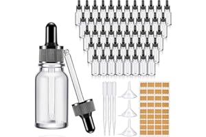 Lallisa 100 Pack Essential Oil Dropper Bottle 15 ml (1/2 Oz) Glass Dropper Bottles DIY for DIY Essential Oil Perfume with 5 Funnels 5 Pipettes 3ml 100 Labels for Bathrooms, Hotels, Labs (Clear)