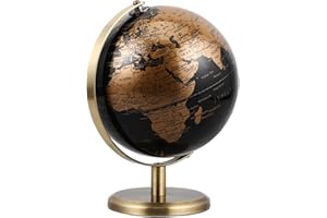 ifundom Antique 14cm Black Gold World Globe with Stand Decorative Sphere for Home Office Desk Geography Ornament