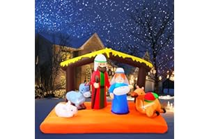 AIGNC 8 FT Christmas Inflatable Nativity Scene with Baby Jesus, Parents, Donkey, Sheep, Star, Blow Up Birth of Jesus Manger Scene Set Indoor & Outdoor Decorations Garden, Lawn, Yard, Christmas Parties