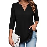Zeagoo Womens 3/4 Length Sleeve Tops V Neck Tunic Casual Dressy Blouse Floral Printed Shirts
