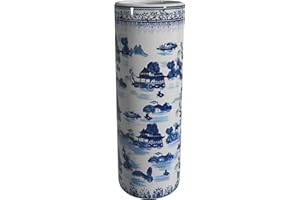 RED LANTERN Oriental Furniture 20" Landscape Blue & White Porcelain Umbrella Stand