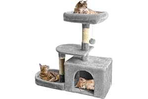 BEROXII Cat Tree Tower, 31 Inch Cat Tower with Scratching Post, Cat Condo, Dangling Ball, and Soft Bed for Small and Medium Cats to Play and Sleep, Sturdy Unique Cat Tree Tower for Indoor Cats (Light Grey)