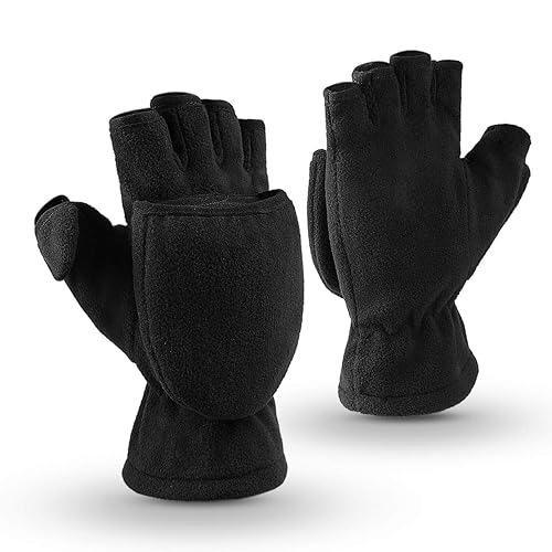 OZERO Winter Gloves Fingerless Convertible Mittens Thermal Polar
