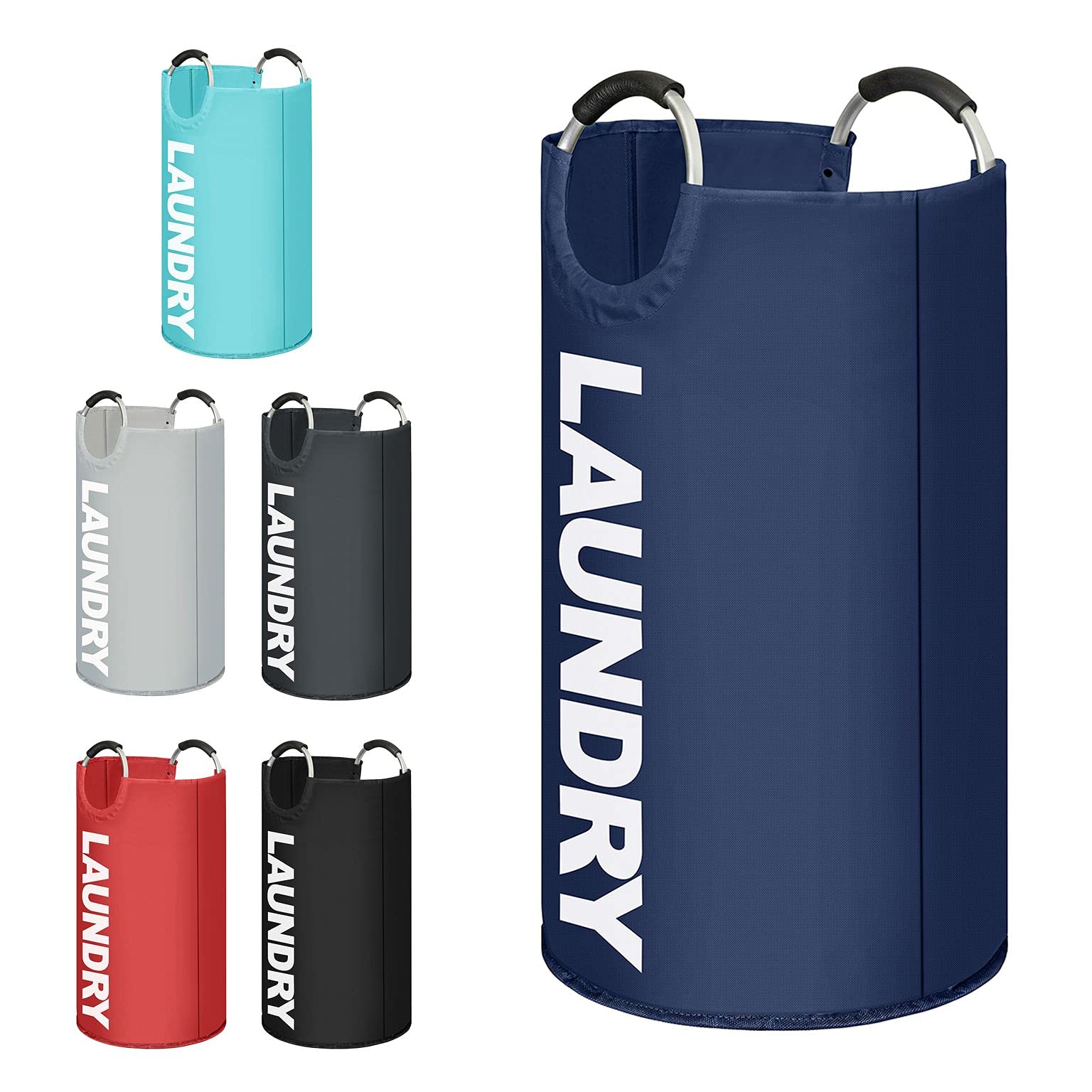 K-ONE Modern Style Collapsible Fabric Large Laundry Basket, Hamper, Foldable Clothes Bag, Folding Washing Bin 6 Colors available 82L (Blue)