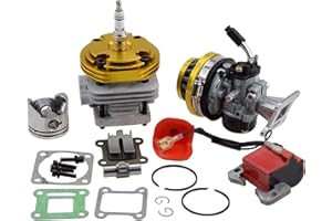 GOOFIT 44mm Cylinder Carburetor Air Filter Ignition Coil Set Big Bore 53cc 54cc Top Kit of Piston for 47cc 49cc 2-Stroke Engine Pocket Bike Atv Quad Motocyle Yellow