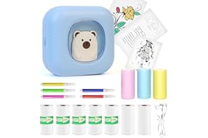 FAWAIKTU Mini Sticker Printer, Portable Mini Thermal Printer with 10 Roll Papers Wireless Bluetooth Inkless Printer for Scrapbook Label Memo Receipts Note Printer Mini Pocket Printer Gifts for Students(Blue)