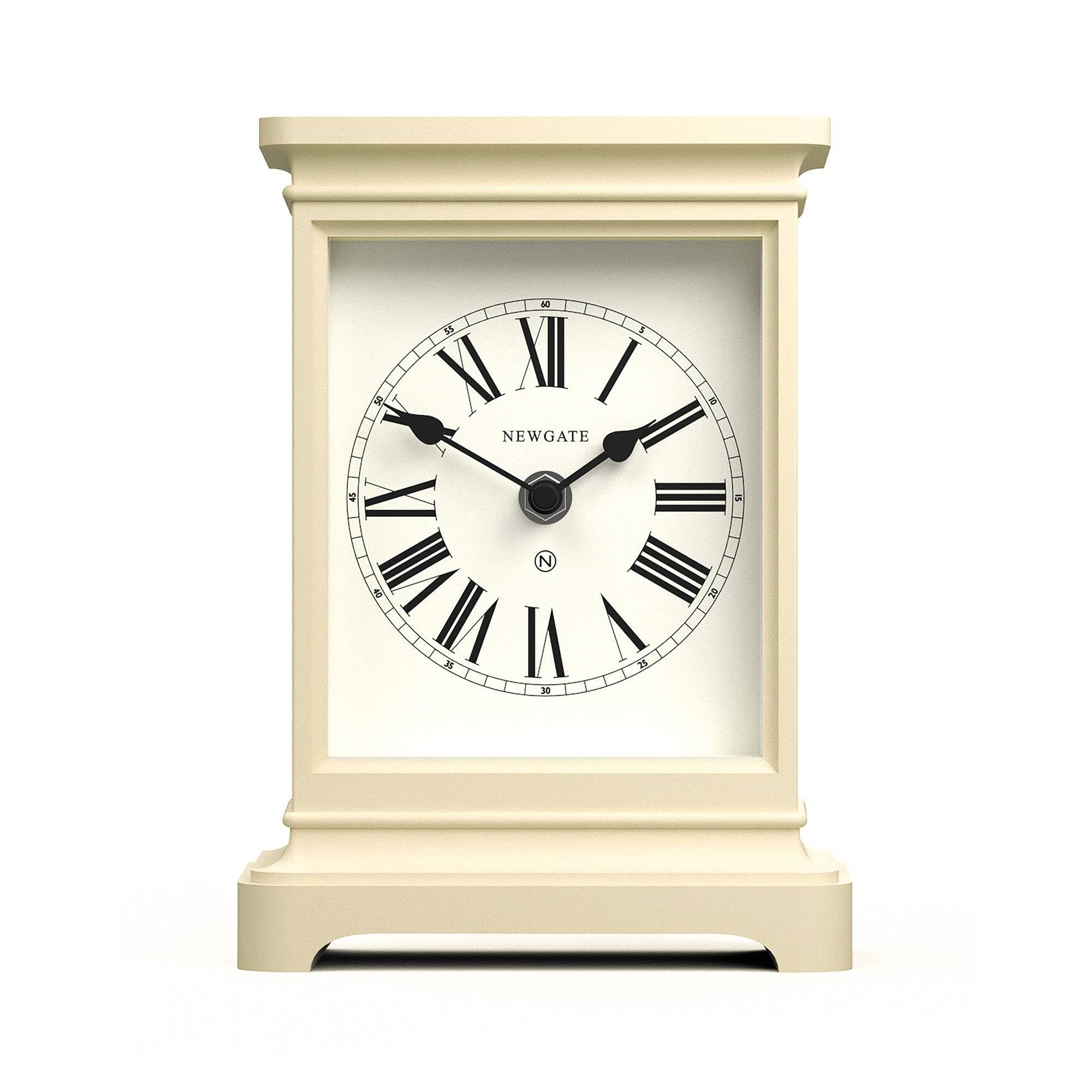 NEWGATE® Time Lord mantel clock | Classic carriage clock design | Pale cream | Roman numerals | Contemporary classic style for desk, table top, shelf or bedside
