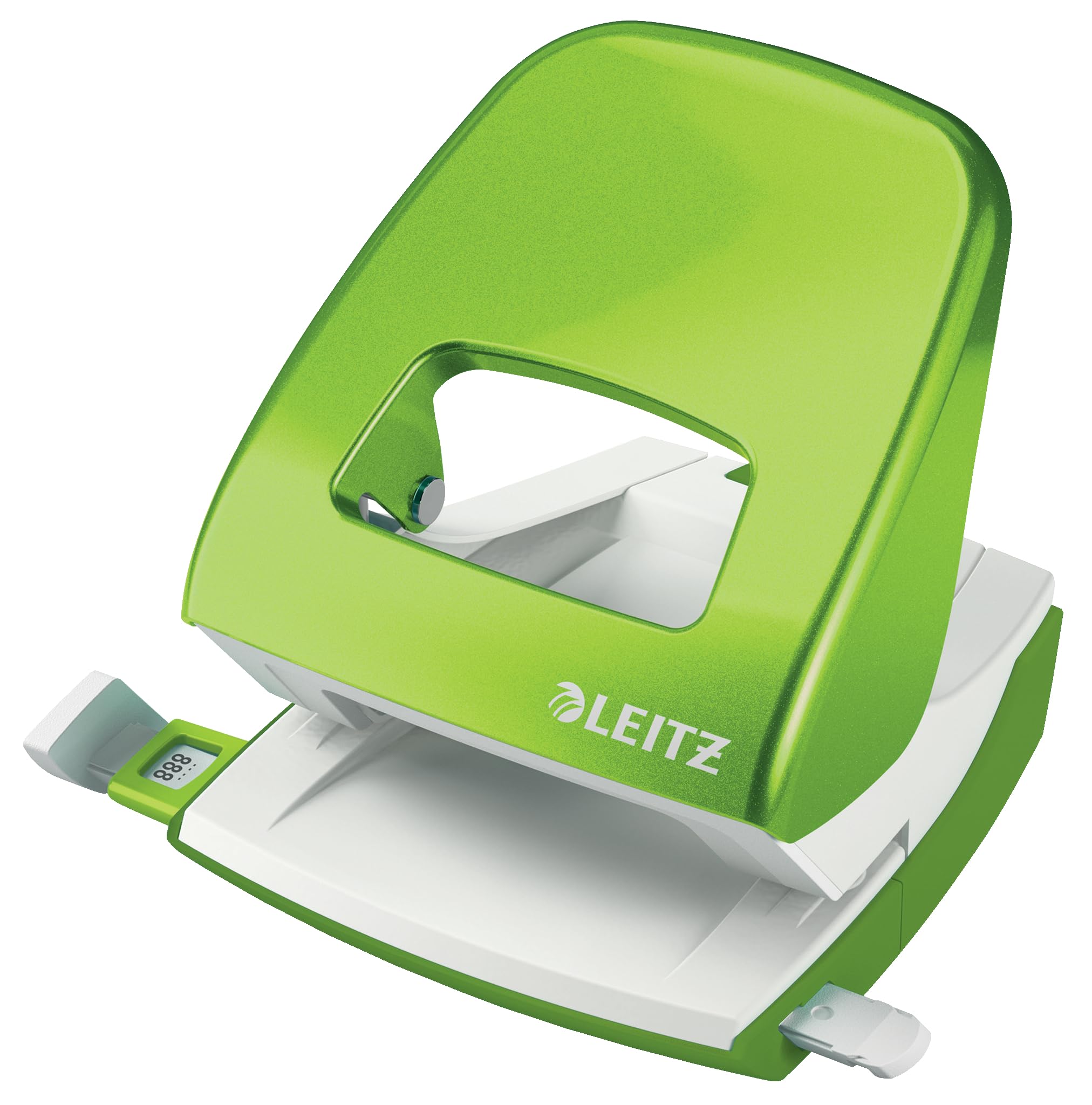 Leitz 50082054 Hole Punch, 30 Sheets, Guide Bar with Format Markings, Metal, WOW Range, Green