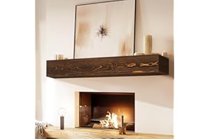 YLYHSST Fireplace Mantel Handmade, 6'' Thick Wall Decor Long Floating Shelf, 48inch Rustic Wood Shelf with Invisible Brackets, Brown