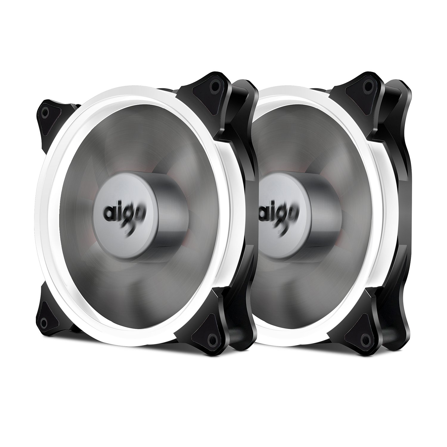 Aigo Halo Ring Fan 140mm Case Fan Quiet Edition High Airflow Adjustable Color LED Case Fan for PC Cases, CPU Coolers,Radiators 4 Pin/3 Pin (140mm, 2 Pack White)