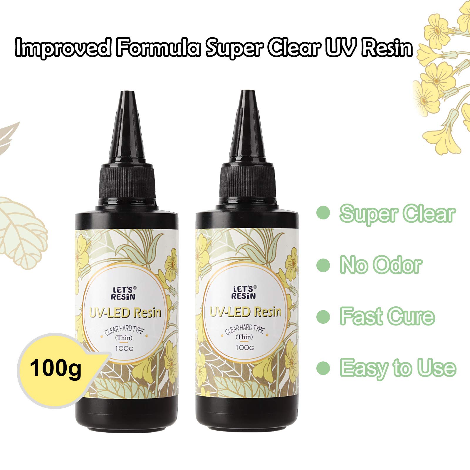 LET’S Resin Crystal Clear UV Resin 200g for Jewelry Making, Hard Type