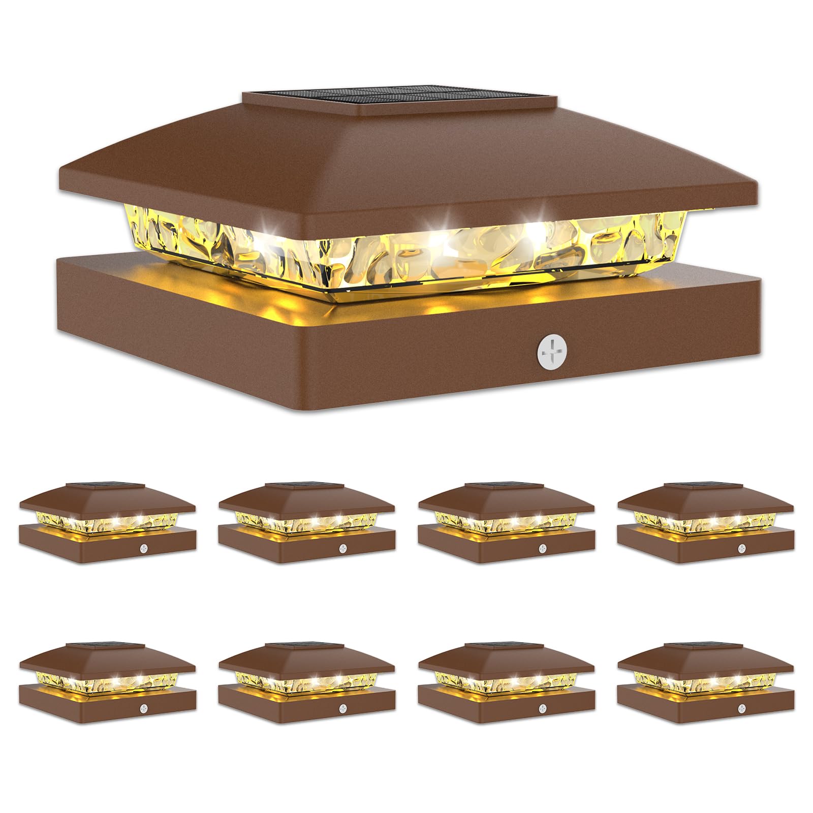 VOLISUN 4x4 Solar Post Cap Light 8pack,Solar Fence - Post Lights Brown Outdoor Waterproof for Wooden/Vinyl Post, with Warm White for Deck Image