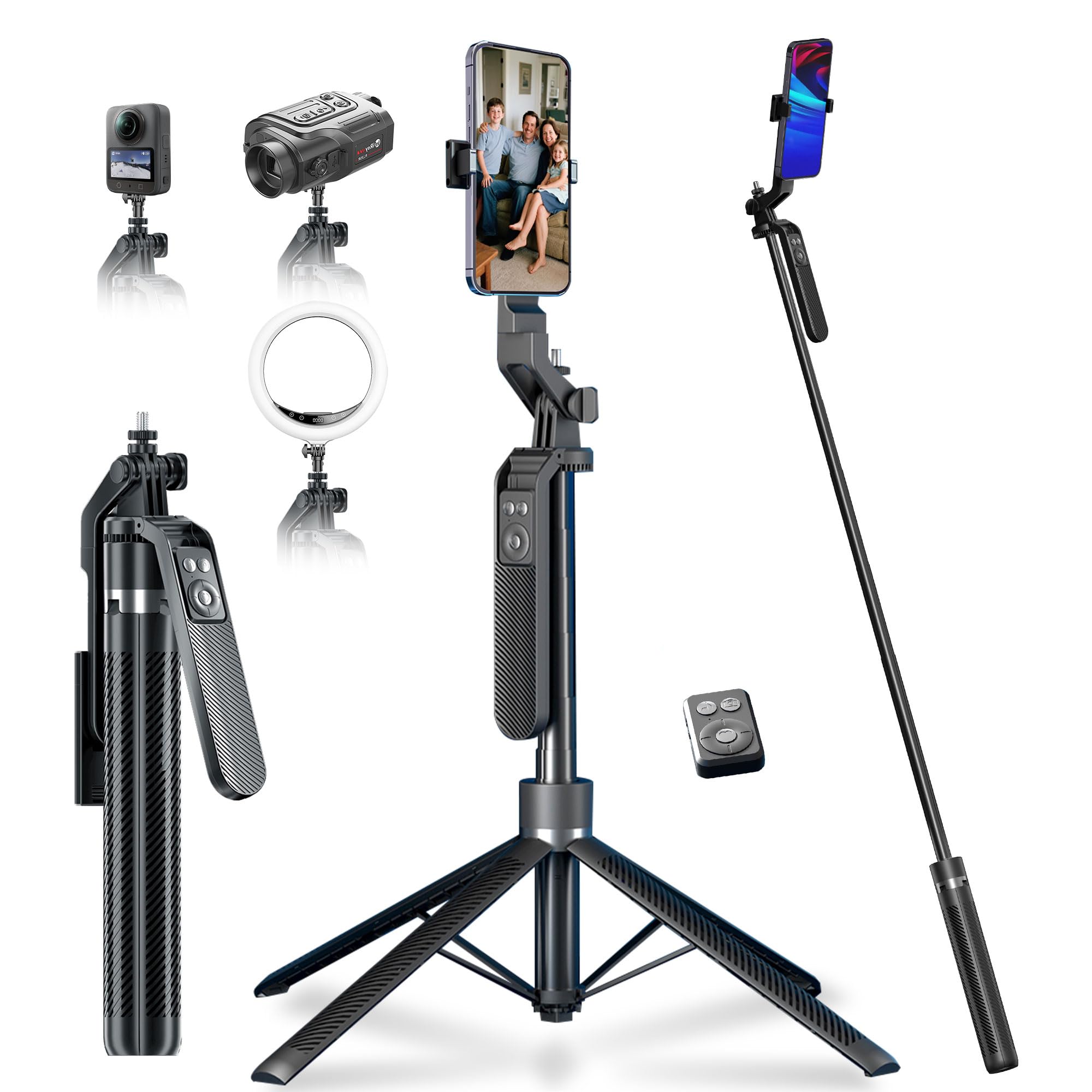 Photo 1 of 70" Tripod for Phone, Portable All in One Extendable Cell Phone Tripod Stand, Tall Travel Tripods for Recording Video Selfies Photo, with Wireless Remote Control for iPhone?Samsung?Android