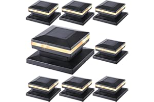 Dynaming 8 Pack Solar Post Cap Lights, Outdoor Decorative Post Solar Lights Black Shell Caps Fit 4x4 5x5 6x6 Vinyl/Wooden Posts, Brightness Warm White LED Lighting for Garden Fence Deck Patio