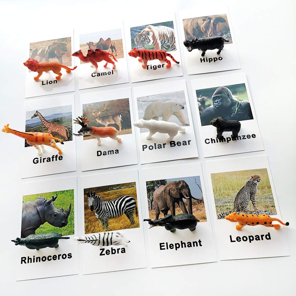 MEROCO Montessori Animal Match - Miniature Forest Animal Toy Figurines with Matching Cards Montessori Language Materials Preschool Learning Toy NEWTT0010YS3