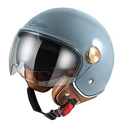 Pretoee Open Face Motorcycle Helmet, 3/4 Retro