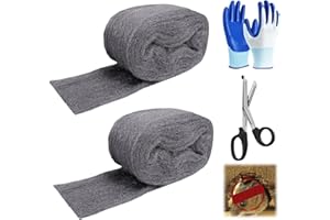 LIPULACER Steel Wool Mice Control - 2 Pack 3'' x 11Ft Steel Wool 0000 - Fine SteelWool Included Work Gloves & Scissors - Mouse Wall Hole Filler for Home, Garden & Garage