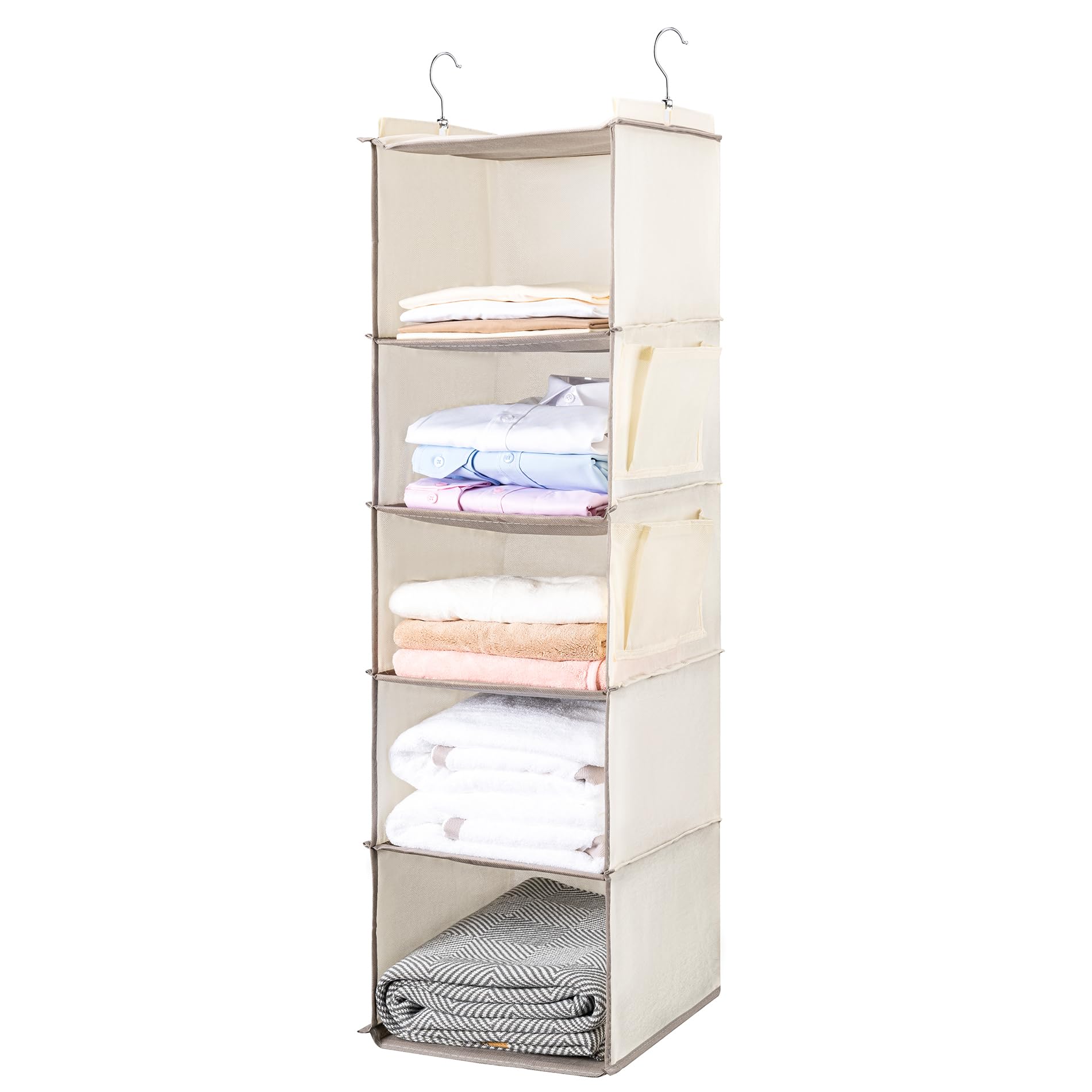 Photo 1 of BOOMIBOO Hanging Closet Organize and Shelves?5-Hanging Shelf with 2 Side Pockets?Storage Foldable ?Beige?