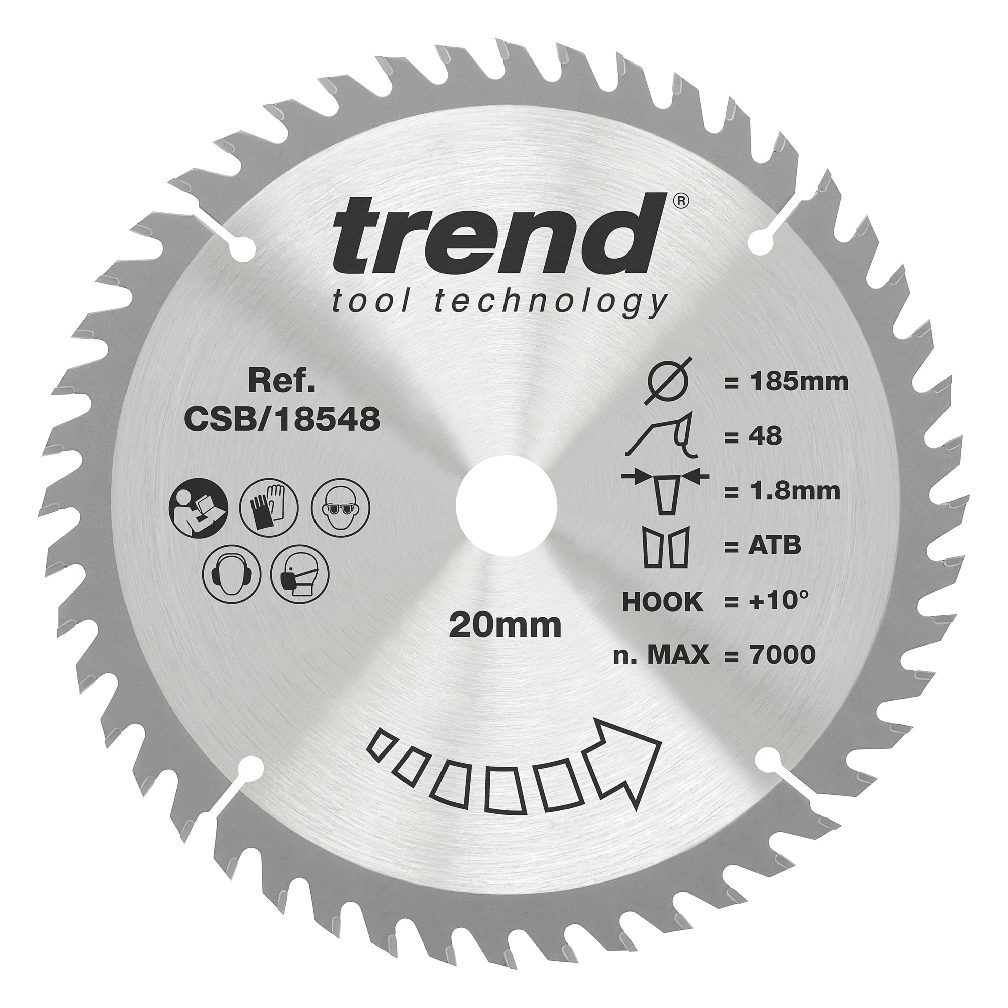 Trend Wood Cordless Circular Saw Blade, 185mm Diameter, 20mm Bore, 48 Teeth, 1.8mm Kerf, +10ยฐ Hook, TCT, Fine Finish, CSB/18548 โ image 1