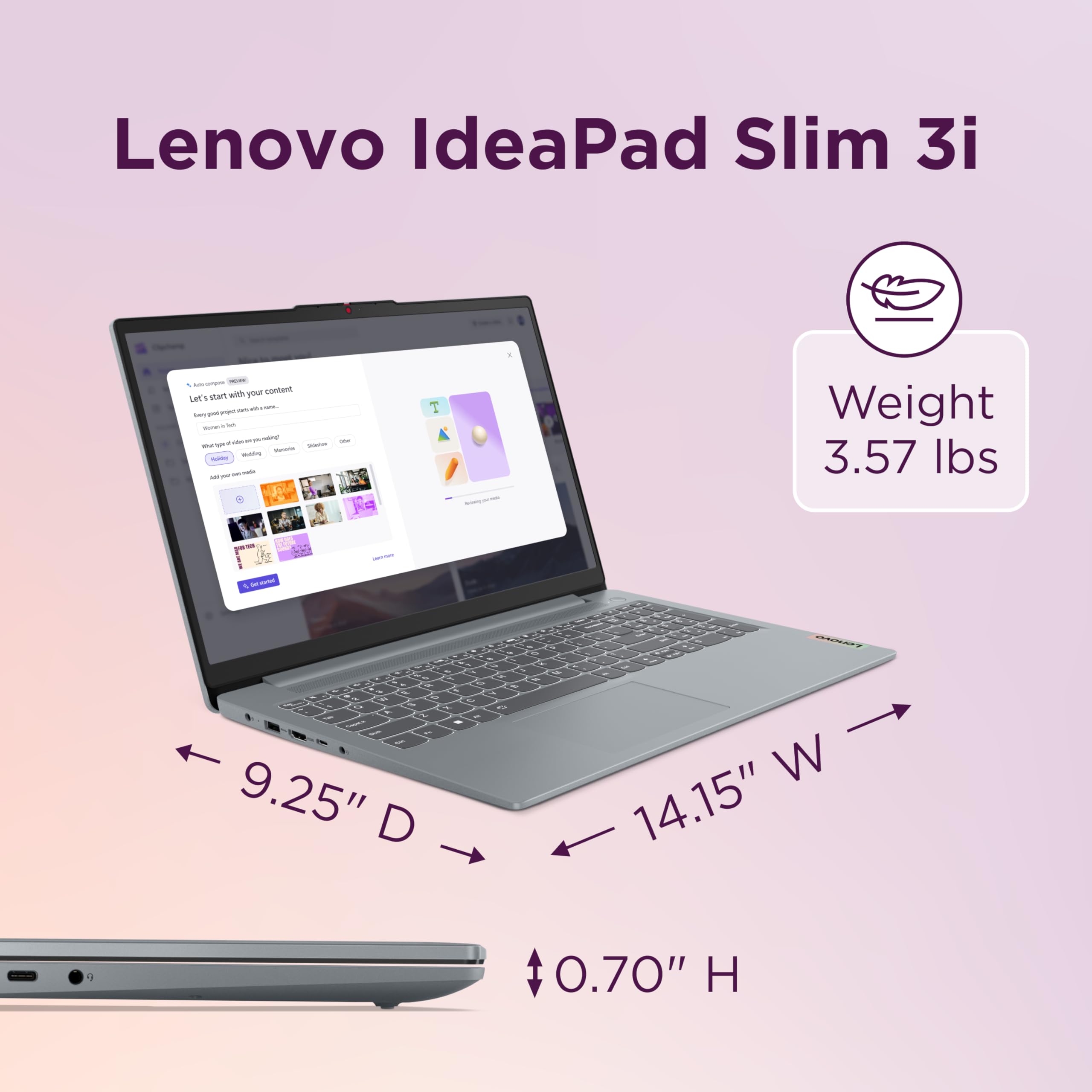 Lenovo IdeaPad Slim 3i, 15.6” FHD Display, Intel Core i5-1335U, 16GB RAM, 512GB SSD, 1920x1080 px, Fingerprint Reader, Windows 11 Home, Arctic Grey