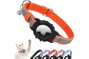 Reflective AirTag Cat Collar, FEEYAR Integrated Air Tag Cat Collar for Apple, Leather GPS Cat Collar with AirTag Holder and Bell [Orange], Tracker Cat Collars for Girl Boy Cats, Kittens and Puppies