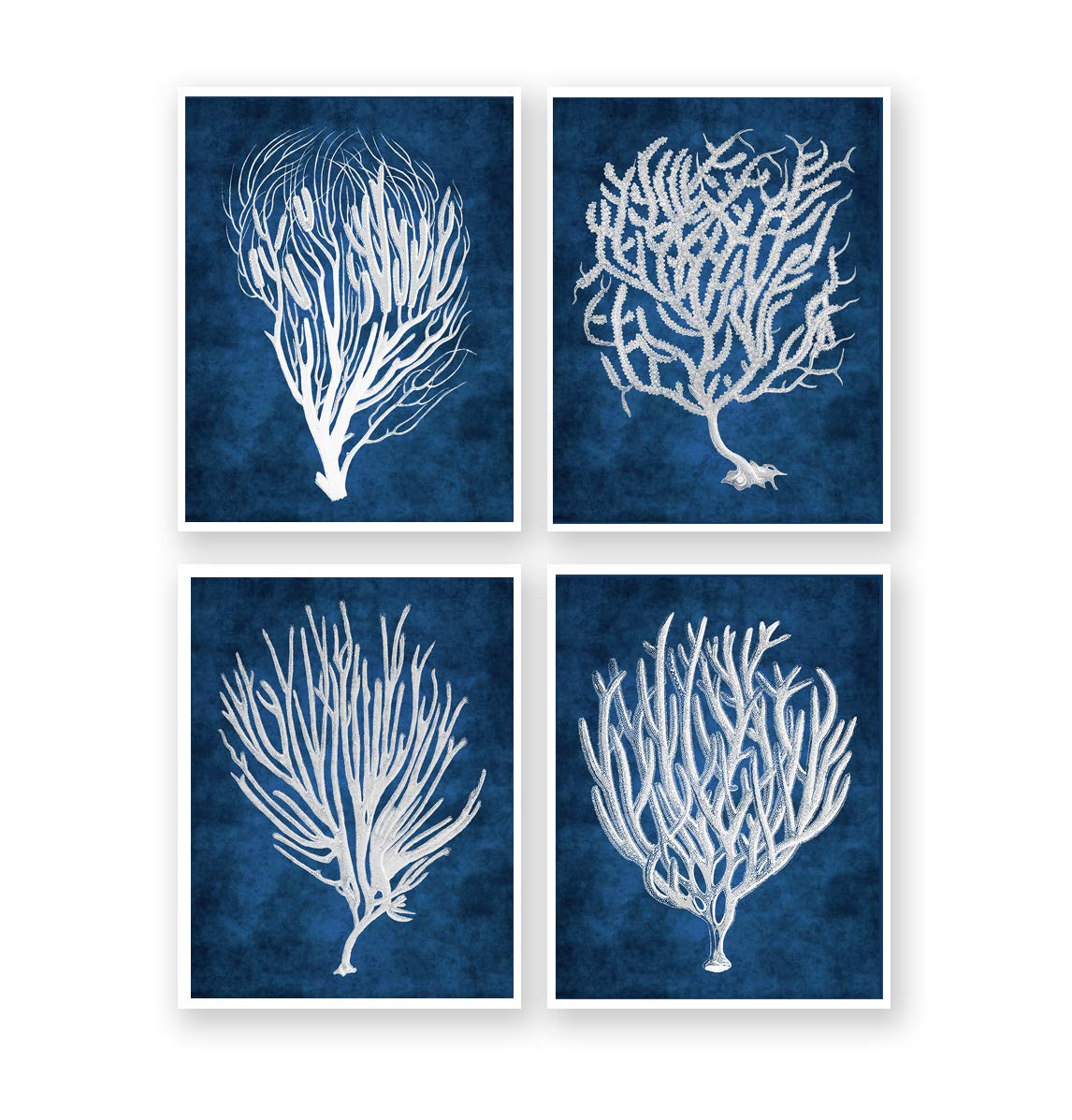 Navy Blue Beach Decor Wall Art Set Of 4 Unframed Art Prints Beach Decor Sea Corals Sea Fan Decor Sea Corals Inverted Navy4c Home Kitchen Wall Art Stanoc Com