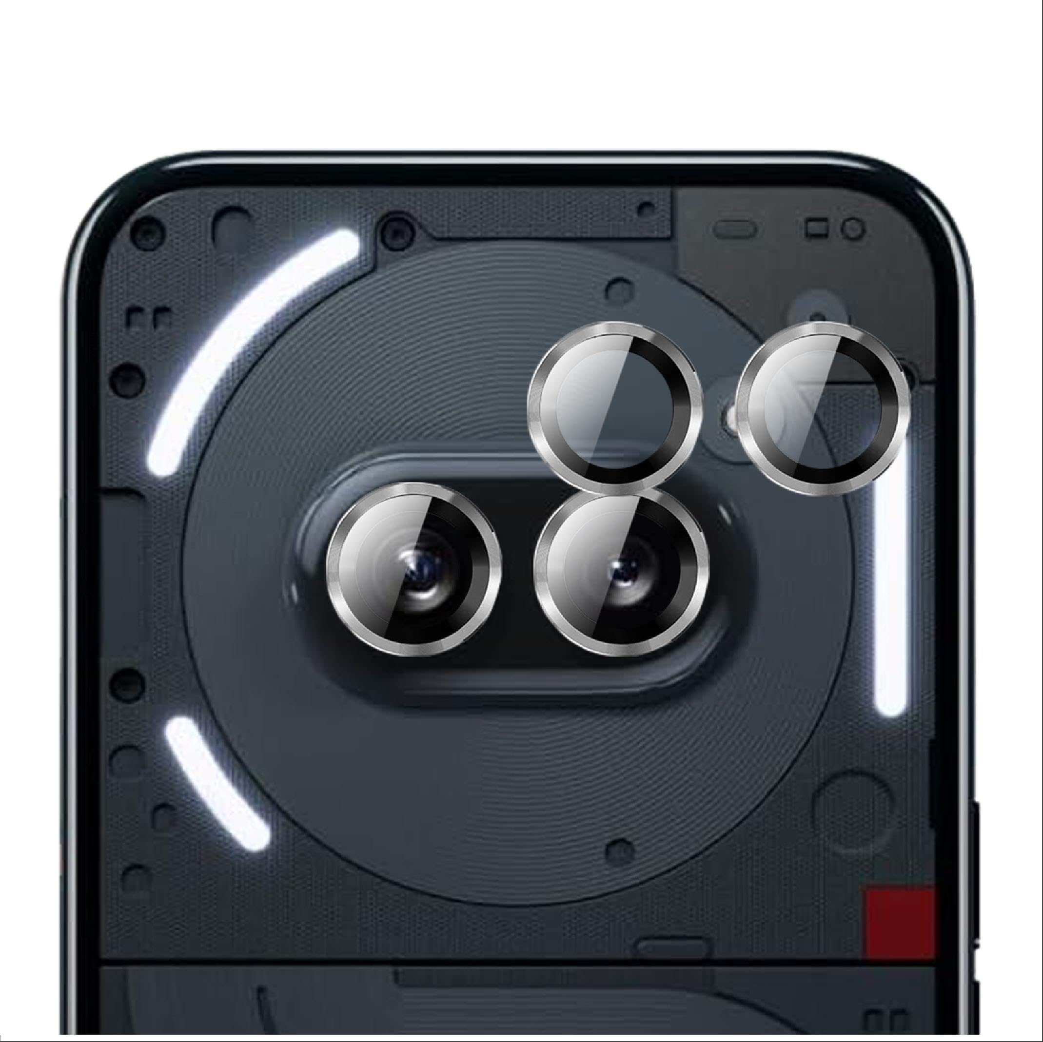 GIOPUEY [Full Protection Camera Lens Protector Compatible with Nothing Phone 2a Plus/2a,[Double protection] Metal + Tempered Glass, Camera Protector - Silver