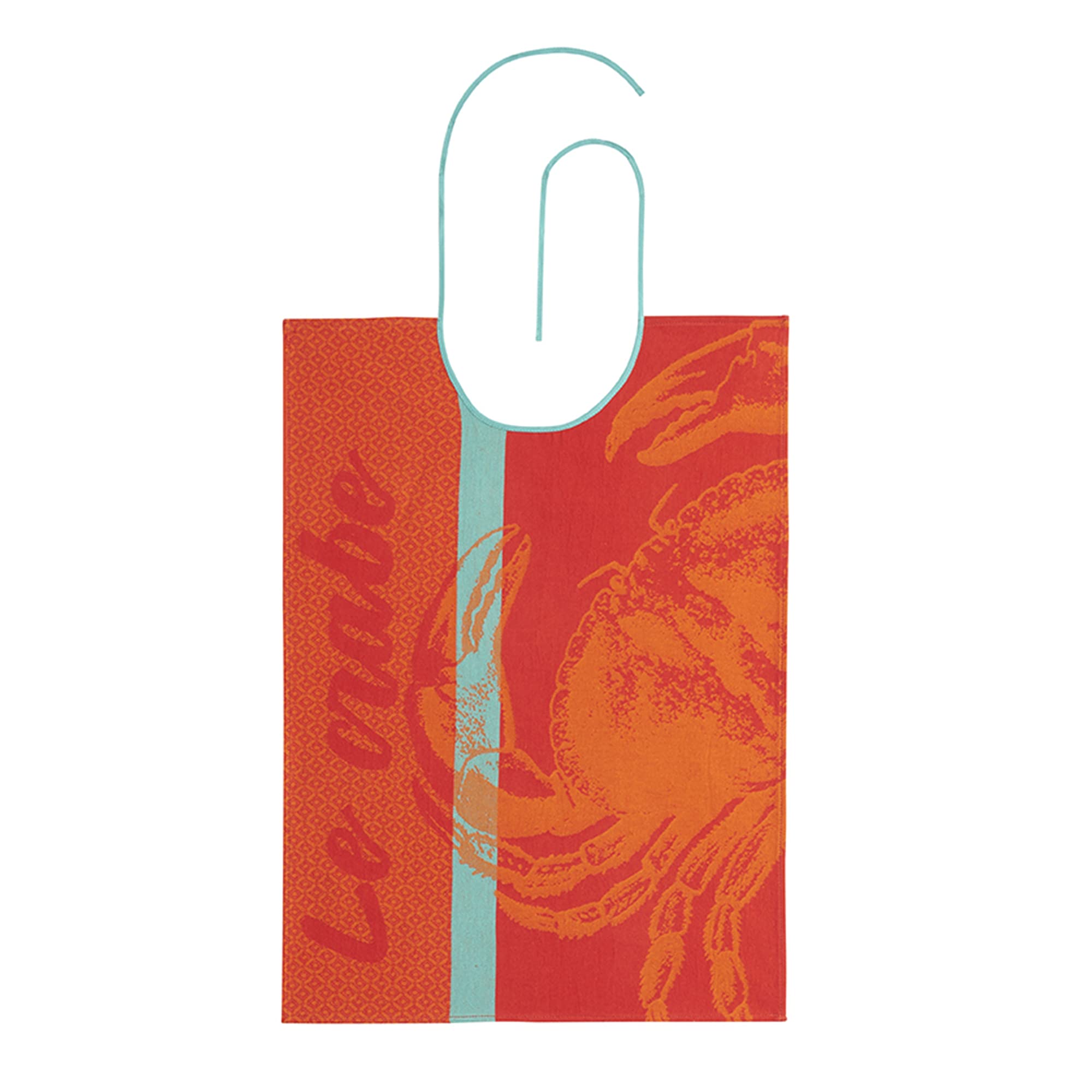 Photo 1 of Coucke French Cotton Jacquard Bib, Red Crabe (Crab), 23-Inches by 17-Inches, Red