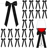 Hoteam 24 Pcs Long Satin Twist Tie Bow, 3 x 8 Inch Ribbon Bow for Champagne Bottle Wine Glasses Candlestick Treat Bag Gift Wrapping Garland DIY Craft Wedding Birthday Shower Party Decoration(Black)