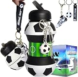 RIXOZ Football Collapsible Water Bottle 550ml Silicone with Football