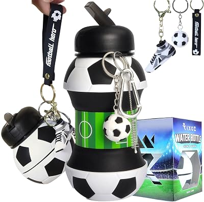 RIXOZ Football Collapsible Water Bottle 550ml Silicone with Football