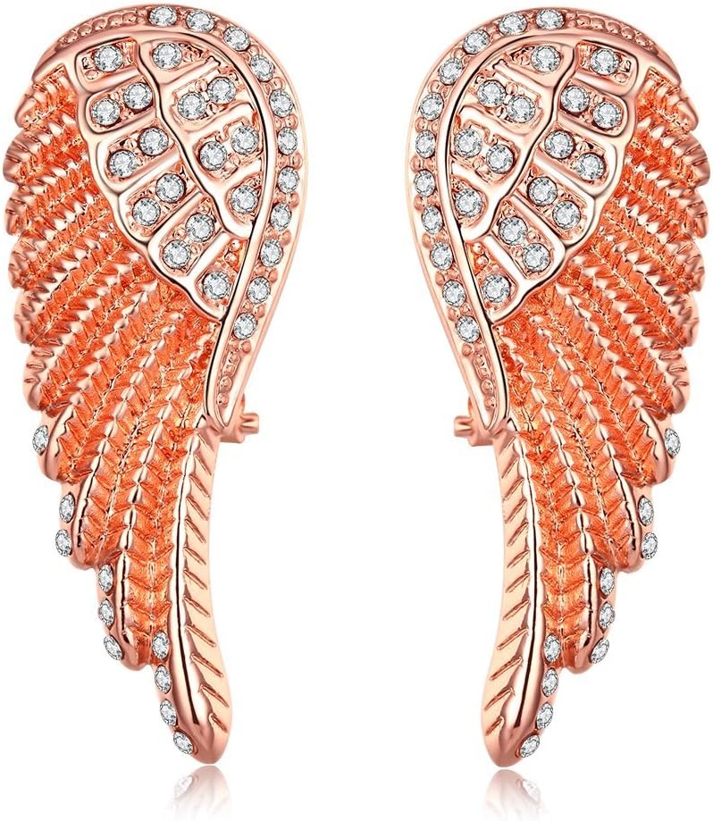 JVIVJ Rose Gold Plated Angel Wing Cubic Zirconia Drop Earrings